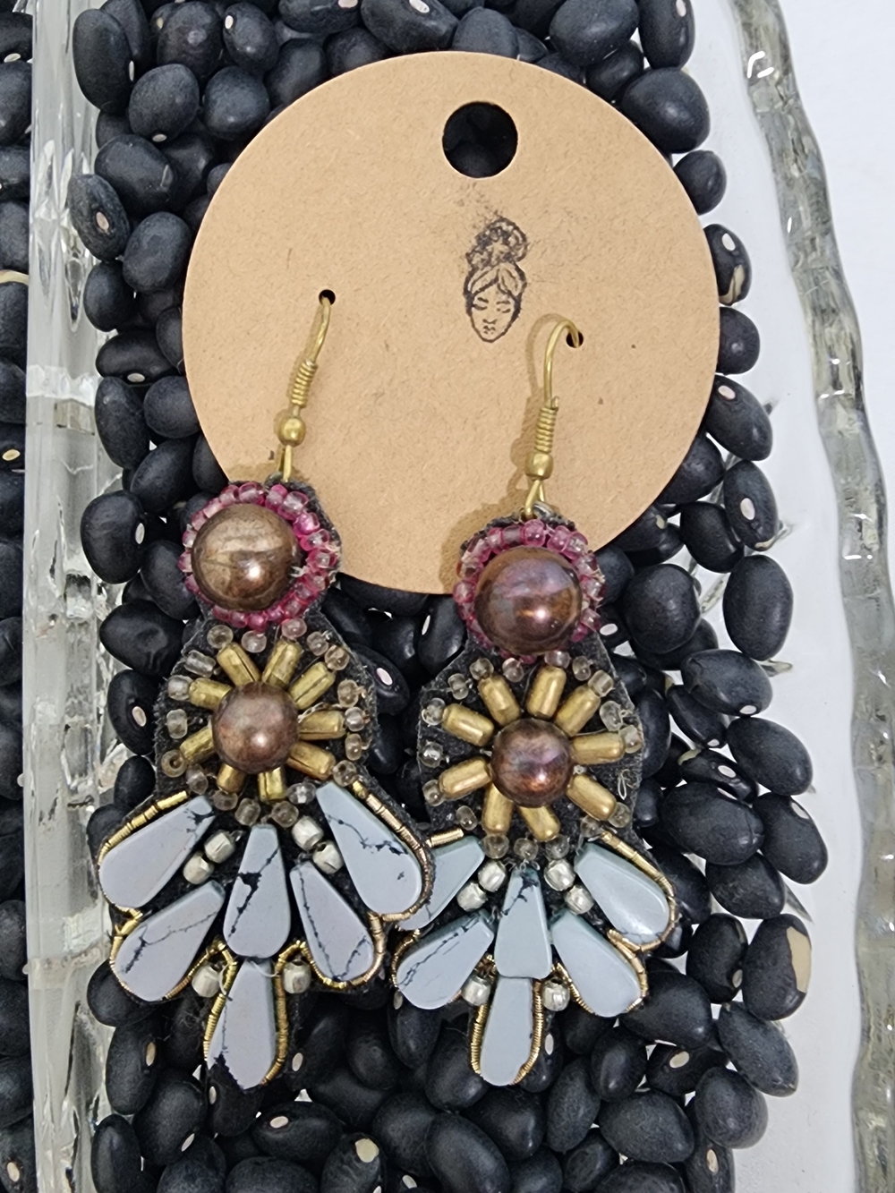Handcrafted Pink and White Beaded Statement Earrings